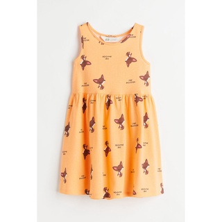 H&amp;M ชุดเด็ก เดรสเด็กผู้หญิง เดรสแขนกุด สีส้ม ลายสุนัข Sleeveless dress ORANGE/STAY PAWSITIVE