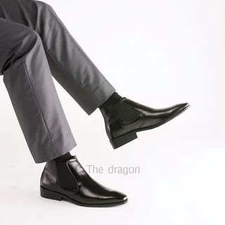 The Dragon [Handmade] ฮาล์ฟข้อสั้น5.5นิ้ว หนังวัวแท้ฟอกนิ่ม ทรงหัวตัด chelsea boots รุ่นHY พื้นอัดกาว+เย็บจริง สวย นุ่ม