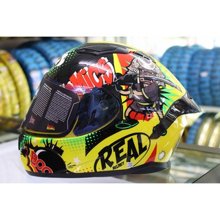 หมวกกันน็อคReal Helmets Raptor ลาย Comics สีเหลือง-ดำ พร้อมสปอยเลอร์สุดเท่