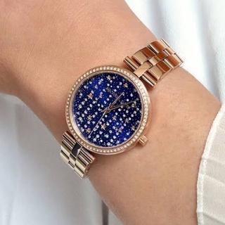 (ผ่อน0%) นาฬิกา Michael Kors Maci Three-Hand Rose Gold-Tone Stainless Steel Watch MK4451 หน้าปัดสีน้ำเงิน 34 mm โรสโกลด์