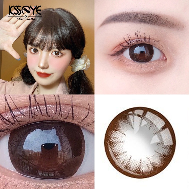 KSSEYE คอนแทคเลนส์ 14.5 มม.ความงามขนาดใหญ่ตุ๊กตาสีดําตา 2 ชิ้น/1 คู่ธรรมชาติประจําปีใช้นักเรียนผู้หญ