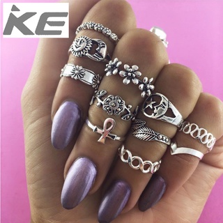 11 Piece Vintage Rings Sun Moon Flower Wave Twist Ring  Ring for girls for women low price