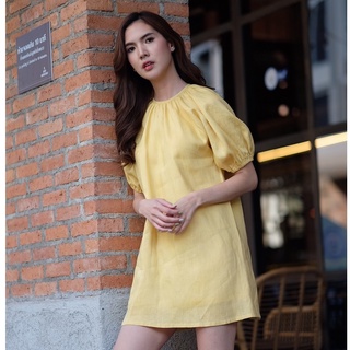 weerin primrose dress เดรสสั้นแขนตุ๊กตา มินิเดรส แขนพอง ผ้าลินิน มีซับในทั้งตัว