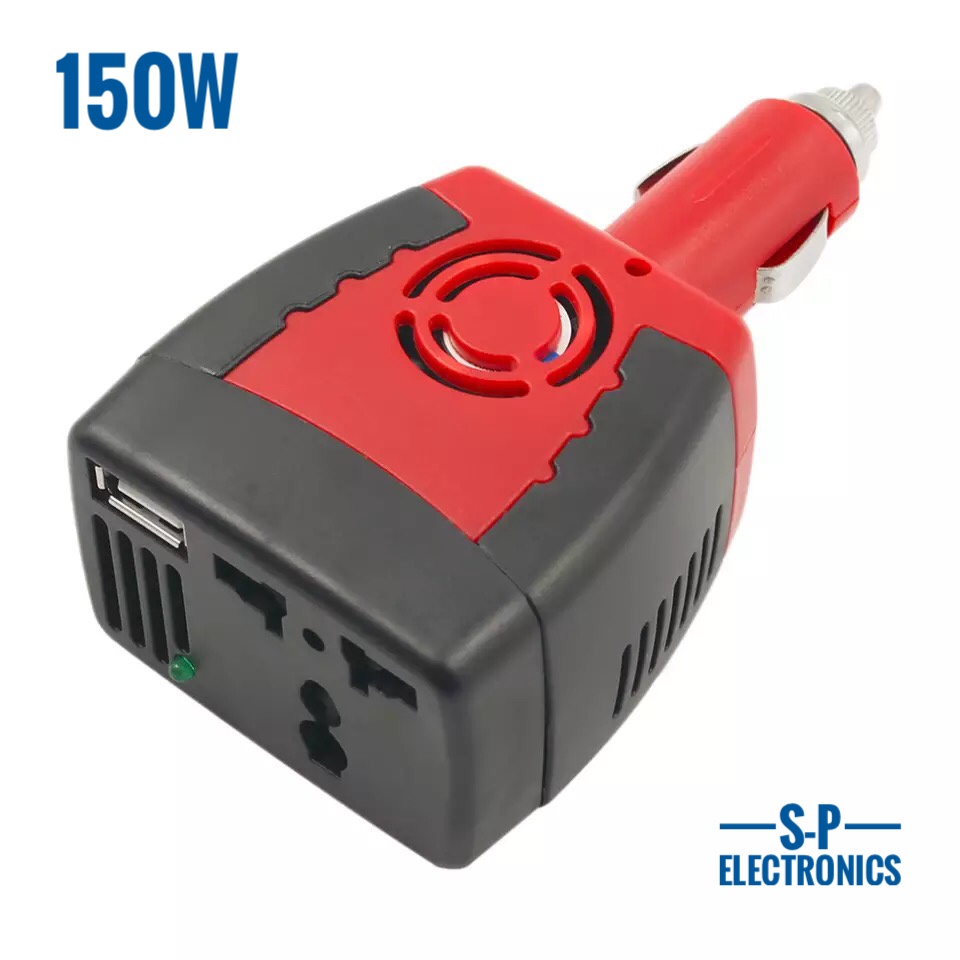 อินเวอร์เตอร์ 150W 12V to 220V Portable Smart Power Inverter เครื่องแปลงไฟจากแบตเตอรี่รถยนต์ 12VDC เป็นไฟบ้าน EK2h