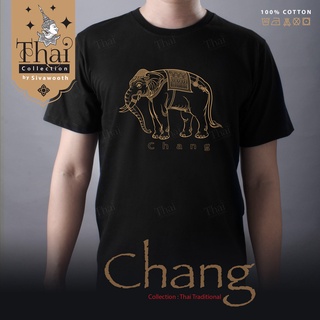 เสื้อยืดผ้าฝ้ายพิมพ์ลาย Teddy เสื้อยืดลายไทย "Thai Collection" ช้าง T-Shirt "chang" Black เสื้อเชิ้ตลำลองผ้าคอทตอลคุณภาพ