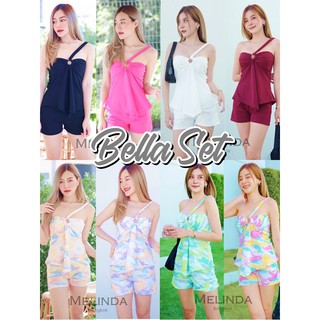 Melinda Bella Set ชุดเข้าเซ็ท เสื้อเกาะอกแต่งห่วงมีสาย+กางเกงเอวสูงขาสั้น