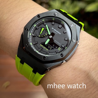 G-Shock Custom AP Style รุ่น GA-2100-1A3 ของแท้ มือ1 ใส่กรอบดำสแตนเลส สาย Aventador Green Rubber Gen3