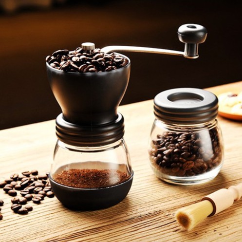 เครื่องบดกาแฟ เครื่องบดเมล็ดกาแฟ ที่บดกาแฟ บดถั่ว บดยา แบบมือหมุน ขวดแก้ว ปรับความละเอียดของเม็ดได้ แถมขวดใส่เมล็ดกาแฟ
