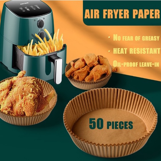 50PCS Air Fryer กระดาษ Air Fryer กระดาษแบบใช้แล้วทิ้งกระดาษอบ Air Fryer Oilproof กระดาษเศษแป้ง Air F