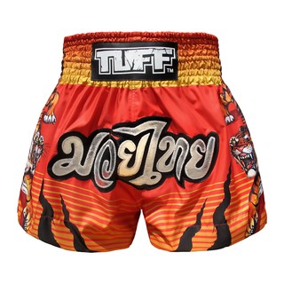 TUFF มวยไทย กางเกงมวยไทย TUFF Muay Thai Boxing Shorts Red With Tiger Inspired by Chinese Ancient Drawing ลายเสือ แดง ดำ