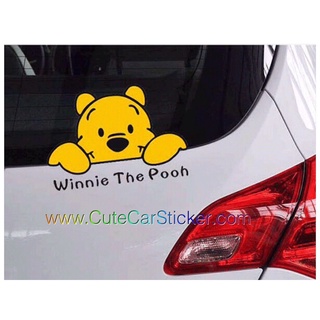 สติ๊กเกอร์ ติดรถ หมีพูห์ Winnie The Pooh โผล่เกาะกระจก - car decal sticker