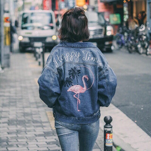 Famingo Jacket แจ็คเก็ตยีนส์ ปักลายฟามิงโก้ งานเป๊ะ