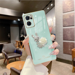 New เคส OPPO Reno7 Pro Reno7 Reno6 Pro 6 Z 5G เคสโทรศัพท Straight Edge Phone Case 3D Rhinestone Rabbit Fashion Phone Back Cover