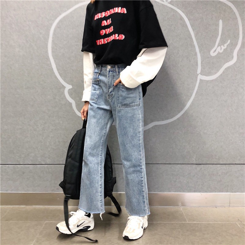 2018 กางเกงยีนส์ขายาวสำหรับเด็กผู้หญิงสไตล์เกาหลี