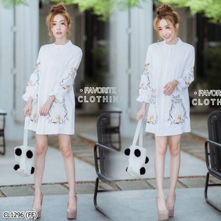 CL1296 Dress ชุดเดรสสั้น คอจีน จับจีบช่วงหน้า