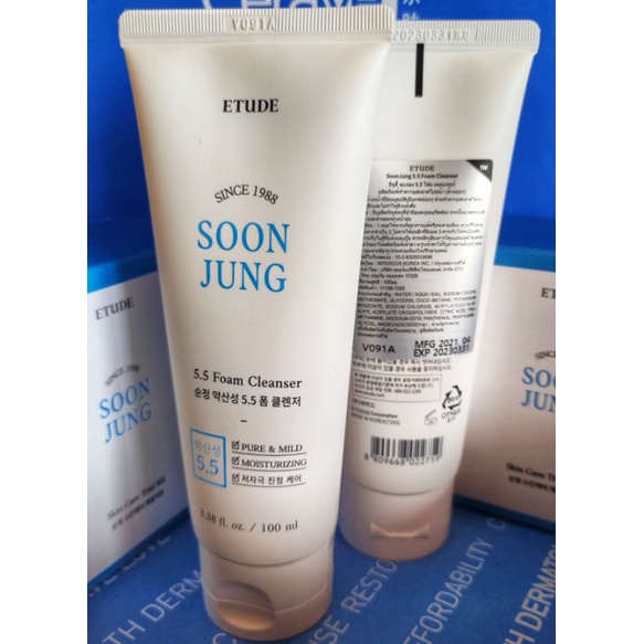 (แท้ 💯 / ฉลากไทย) 🧸ETUDE Soon Jung 5.5 Foam Cleanser (100 ml) อีทูดี้ โฟมล้างหน้าสำหรับผิวแพ้ง่าย