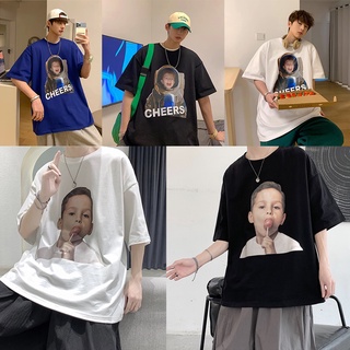 เกาหลีคอลูกเรือเสื้อยืดโอเวอร์ไซส์ สไตล์สตรีทเสื้อยืดผู้ชาย หลวมและสบาย แฟชั่นเสื้อยืดพิมพ์ลาย oversize เสื้อวินเทจผู้ชายM-5XL