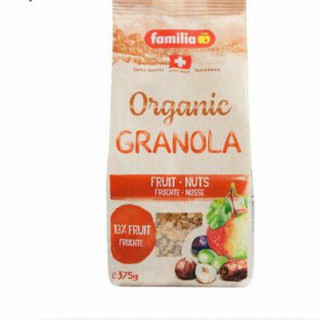 ✨ขายดี✨ Familia Organic Granola Fruit Nuts ธัญพืช อบกรอบ  ผสม แอปเปิ้ล ลูกเกด เฮเซลนัต และ อัลมอนด์ แฟมิเลีย 375กรัม คุณ