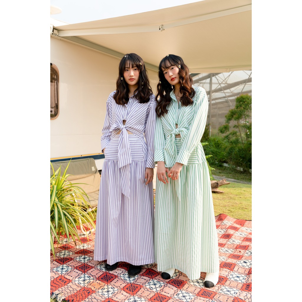 The SRT X3 TDS30 - DRESS เดรสเชิ้ต แขนยาว ผ้าคอตตอนพิมพ์ลาย ดีเทลผูกโบว์หน้า