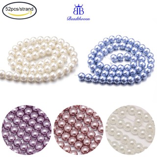 Ready Stock 1Strand 38cm 8mm Environmental Dyed Glass Pearl Round Bead Strands Cotton Cord Threaded