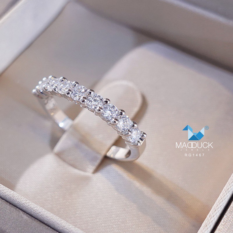 Madduckjewels แหวนเงินแท้ 925 CZ / โมอิส (Moissanite) / เพชรแลป (Lab Grown) ชุบโรเดียม แหวนแถว  แหวนเพชรแถว RG1467