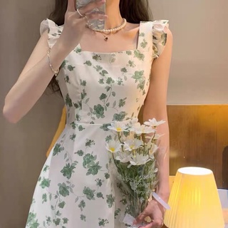 Preins snowdrops dress เดรสลายดอกไม้คอเหลี่ยม ไซส์ S-2XL