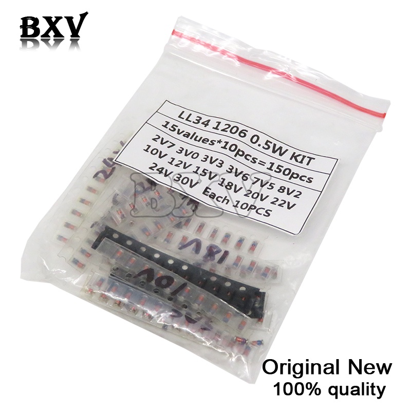LL34 SMD Zener Diode Assorted Kit 1/2W 3V-24V และ LL4148 15 ค่า *10 ชิ้น = 150 ชิ้น