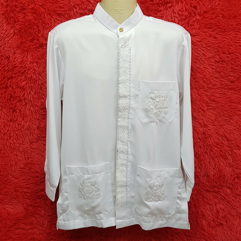 เสื้อกูรงชายแขนยาวปักลาย คอจีน มีกระเป๋าอเนกประสงค์ 3 ใบ สุภาพเรียบร้อย รุ่น SHC26