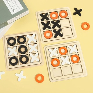 Tic Tac Toe Game Wooden XO เกมกระดานคลาสสิก เกมปริศนา ของเล่นเพื่อการศึกษา สุ่มสี