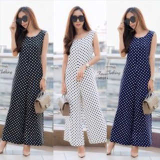 (1452) Jumpsuit polka dot จั้มแขนกุด ขายาว ลายจุด