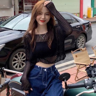 Lady_Girl⚡️1237/AC#เสื้อแฟชั่นแขนยาวสไตล์เกาหลี#เสื้อครอปโครเชต์ใหมพรมถัก