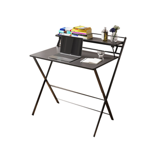 [ลดเหลือ595 BRHHPFEB23] HomeHuk โต๊ะทำงาน พร้อมชั้นวางของ (ไม่ต้องประกอบ) พับเก็บได้ โครงเหล็ก Wooden Foldable Computer Desk with Shelf