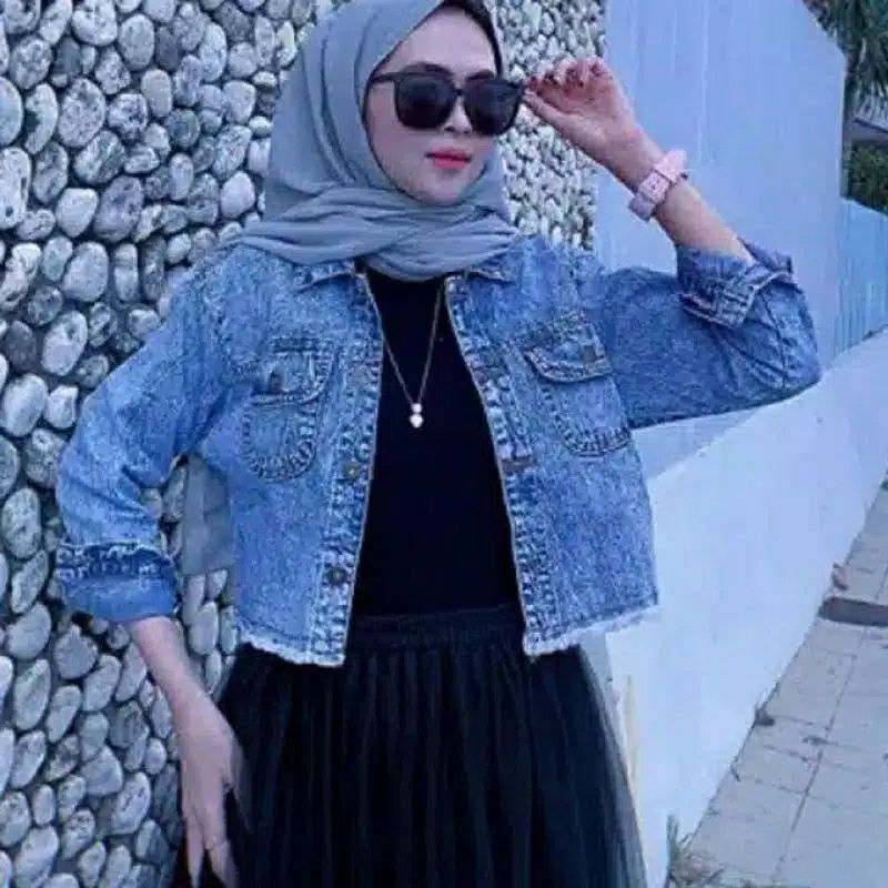 CROP JEANS JACKET สําหรับผู้หญิง, GIRLS, RAWIS, DENIM JEANS JACKET, NEWEST JUMBO CROP JACKET, OVERSI