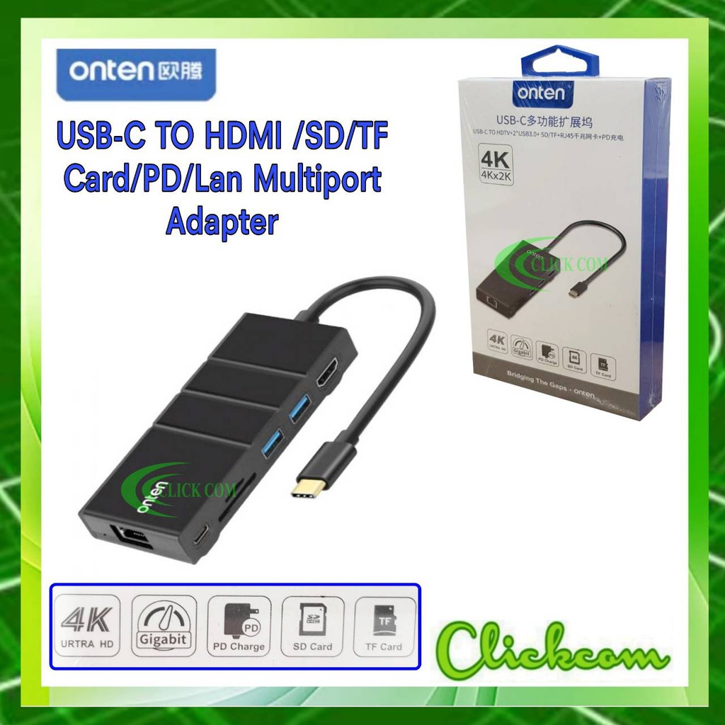 ONTEN OTN-9179  Type-C to HDTV+2 USB 3.0+SD/TF+Gigabyte LAN+PD Charging