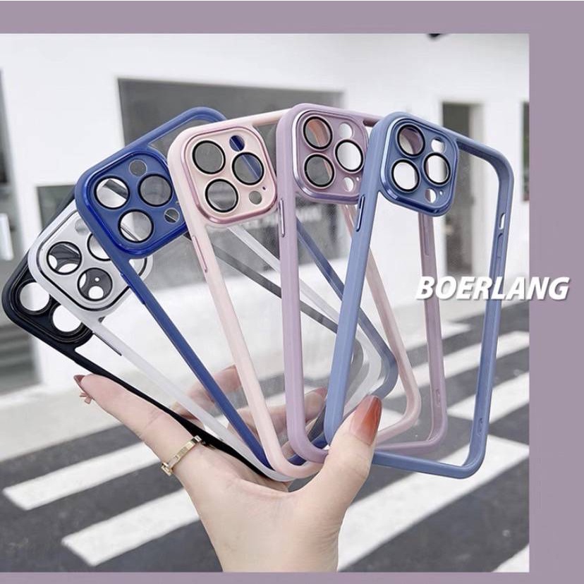 เคสอะคริลิใส ขอบสีพร้อมเลนส์กล้องสำหรับไอโฟน 7pIus/8pIus/11/11promax/12/12pro/12romax