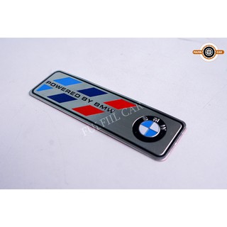 โลโก้ สติ๊กเกอร์ติดรถยนต์อลูมิเนียม Powered By BMW สีขาวฟ้า