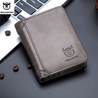 กระเป๋าสตางค์ผู้ชาย กระเป๋าตังค์ผู้ชาย หนังแท้  Bullcaptain 031 RFID Leather Mens Wallet with Coin Purse Retro Fashion Mens Wallet Features Brown Short Wallet Card Holder Clutch