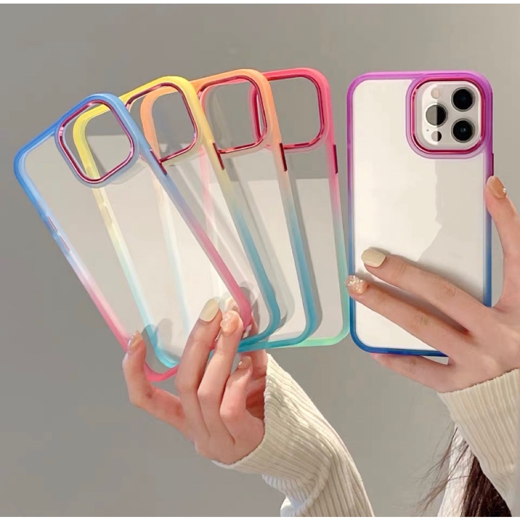 เคสงานอะคริลิค ปุ่มแดง งานไล่สีสำหรับไอโฟน 7pIus/8pIus/11/11promax/12/12pro/12promax/13/13pro/13promax/14/14pro/14promax
