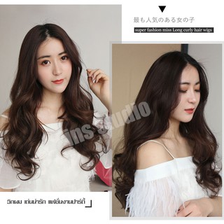 ฟรีตาข่าย วิกผม วิกผมยาว น้ำตาลช็อค Long wig วิกผมผู้หญิง วิกผมยาวลอน วิกผมยาวดัดลอน Long curly wig วิกผมยาวแทรกกลาง