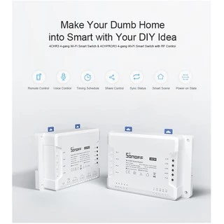 Sonoff 4CH Pro R3 สวิตช์สั่งงานผ่าน WiFi 4 ช่อง, รีโมท RF, หัวต่อสำหรับไฟเลี้ยง DC