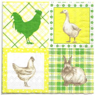 Pladao Napkin ภาพวินเทจ สัตว์ ไก่ เป็ด กระต่าย กรอบโทนเหลือง กระดาษ แนพกิ้น งานศิลปะ เดคูพาจ decoupage ขนาด L 33x33