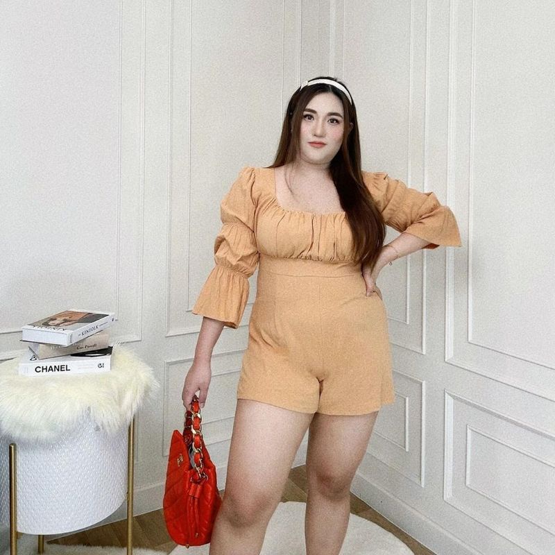 Code: 016_Jumpsuits ขาสั้นสาวอวบ แขนสไตล์เสื้อญาญ่า Size M ร้านเหมือนฝัน Muenfun