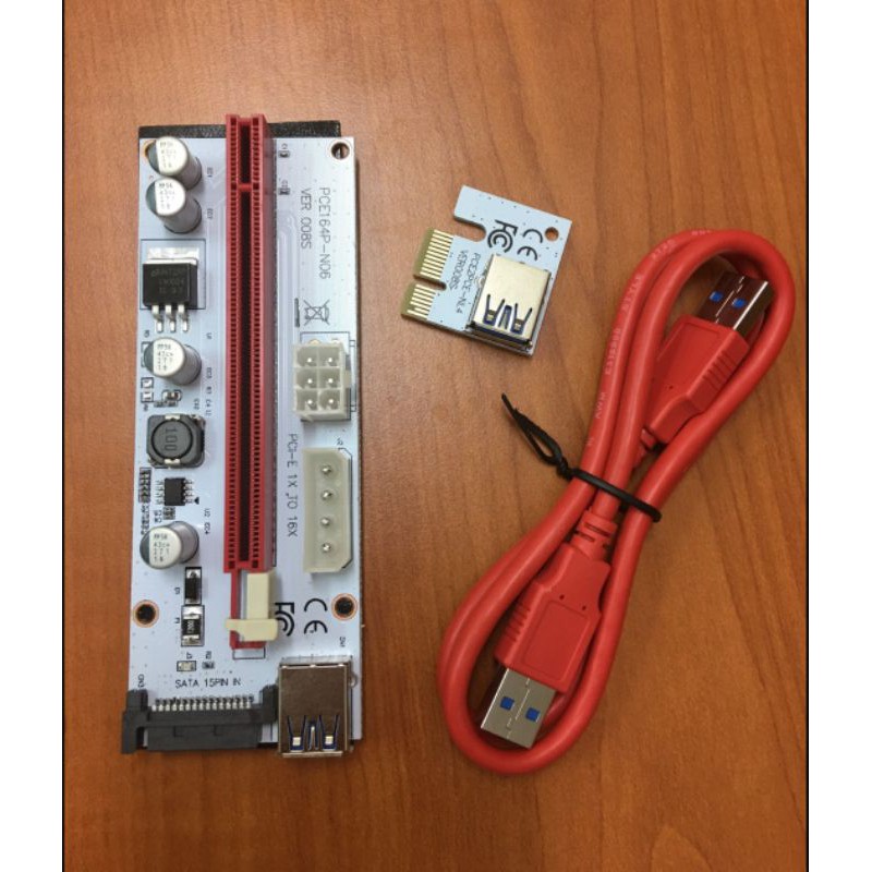 USB3.0 008S Molex 4Pin SATA 6PIN PCIE PCI-E PCI Express Riser Card Adapter 1X to 16X Extender สำหรับ
