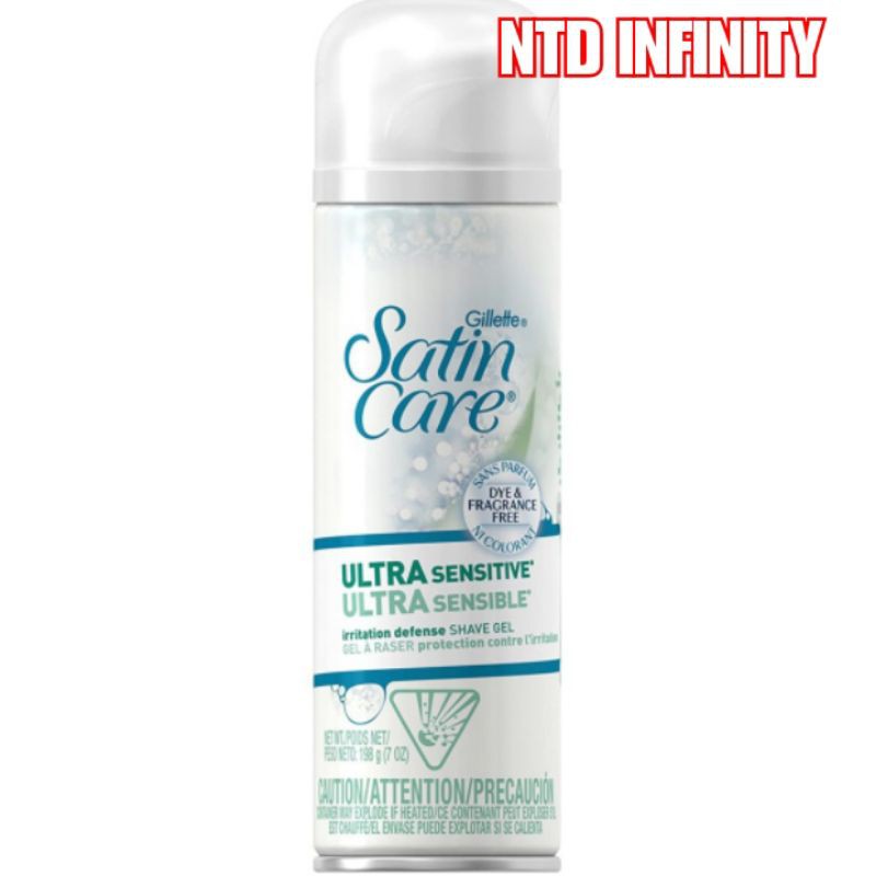 นำเข้าจากอเมริกา โฟมโกนขนสำหรับผู้หญิง Gillette Satin Care Ultra Sensitive Shave Gel 7 OZ (198g)