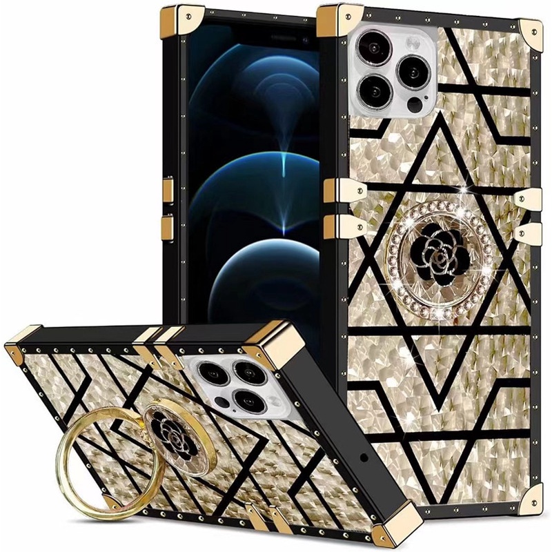 OPPO A94 A74 A93 A54 A55 A16 A53S Find X2 X3 X5 Pro Fashion Luxury Gold Glitter Garland Square Shockproof Phone Case