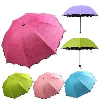 ร่มกันฝน รุ่นผ้า2ชั้น โดนน้ำเปลี่ยนลายดอกไม้ กันแดด กันยูวี กันUV พับได้ พับ Umbrella No. UV3864