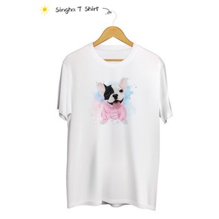 SINGHA T-Shirt เสื้อยืดกสรีนลายน้องหมา French Face