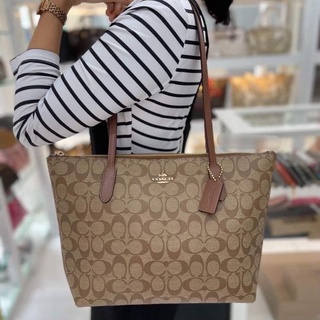 COACH ZIP TOP TOTE IN SIGNATURE CANVAS C4455