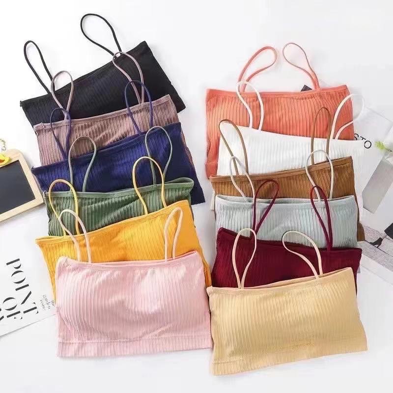 SHOP MKLชุดชั้นในสายเดี่ยว แบบร่อง แนวชิคๆ ไร้โครงดันทรง ผ้านิ่มใส่สบาย #083