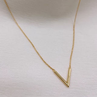 Tiny Chevron V Charm On Chain, 18K Gold Plated, Sterling Silver Necklace N0024 | สร้อยคอ สร้อยคอจี้ เงินแท้ ทองแท้